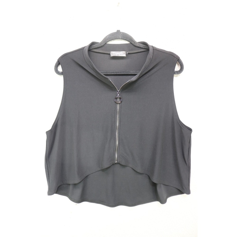 Sympli Full Zip Hi Lo Sleeveless Black Top-Size 18-Quiet Luxury-Minimalist